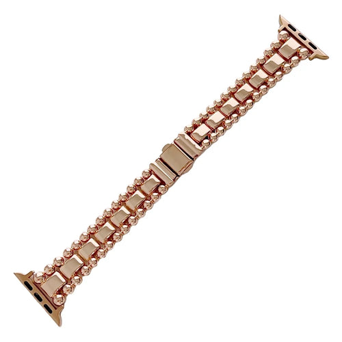 For Apple Watch Ultra 3 2 1 49mm / Series 11 10 46mm / 9 8 7 45mm / SE3 SE2 SE 6 5 4 44mm / 3 2 1 42mm Smartwatch Band Metal Bead Strap - Rose Gold - 1