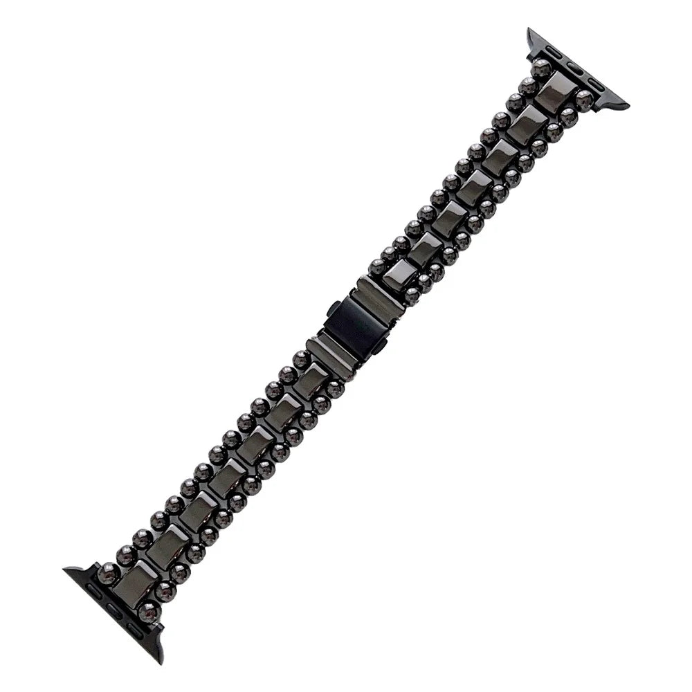 Watch Strap for Apple Watch Series 11 10 42mm / 9 8 7 41mm / SE3 SE2 SE 6 5 4 40mm / 3 2 1 38mm Metal Bead Watch Strap - Black - 1