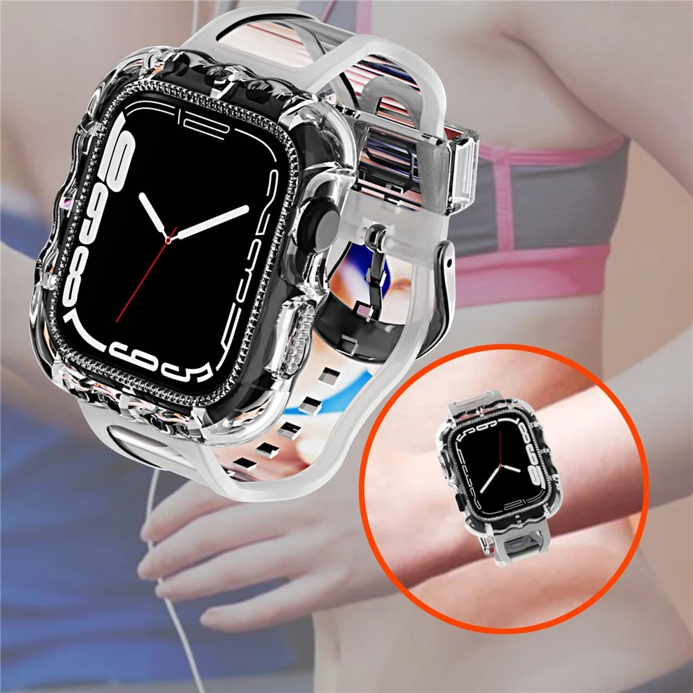 For Apple Watch Series 9 / 8 / 7 45mm / 6 5 4 SE (2022) SE3 / SE2 / SE1 /  6 / 5 / 4 44mm / 3 2 1 42mm Soft TPU Wristbands with Case Replacement Watch Straps - Transparent - 2