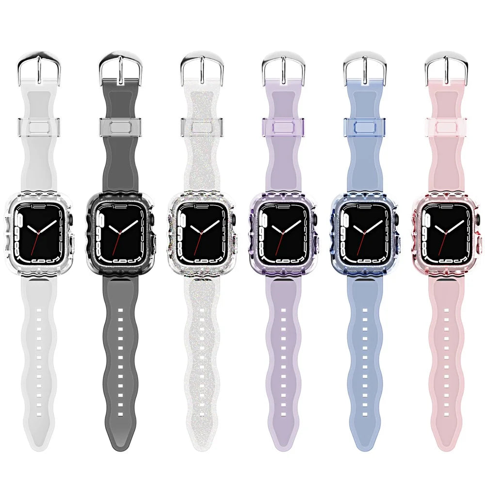 For Apple Watch Series 9 / 8 / 7 45mm / 6 5 4 SE (2022) SE3 / SE2 / SE1 /  6 / 5 / 4 44mm / 3 2 1 42mm Soft TPU Wristbands with Case Replacement Watch Straps - Transparent - 3