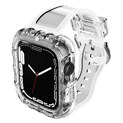 For Apple Watch Series 11 10 42mm / 9 8 7 41mm / SE3 SE2 SE 6 5 4 40mm / 3 2 1 38mm Watch Bands with Case Soft TPU Rugged Wristbands - Transparent - 1