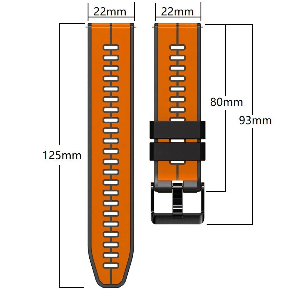 For Huawei Watch Buds / GT 3 SE / GT 3 Pro 46mm Dual Color Watch Band 22mm Silicone Watch Strap - Orange / Black - 5