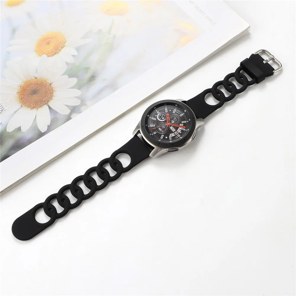For Huawei Watch Buds / GT 3 SE / GT 3 Pro 46mm Silicone Watch Band 22mm Donut Hollow Replacement Wrist Strap - Black - 7