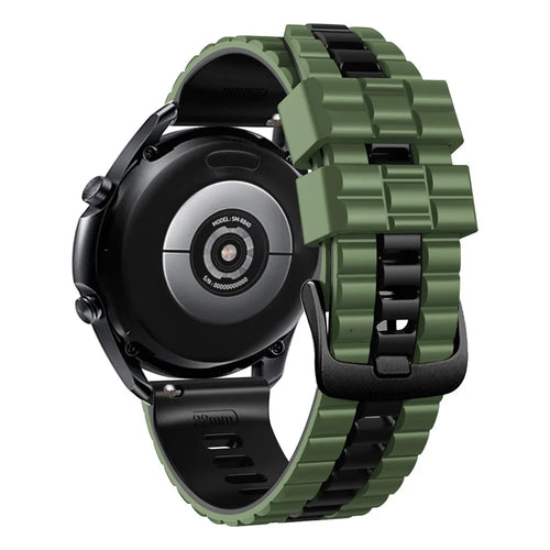 For Huawei Watch Buds / GT 3 SE / GT 3 Pro 46mm Dual Color Watch Band 22mm Wave Grain Silicone Wrist Strap - Army Green / Black - 1