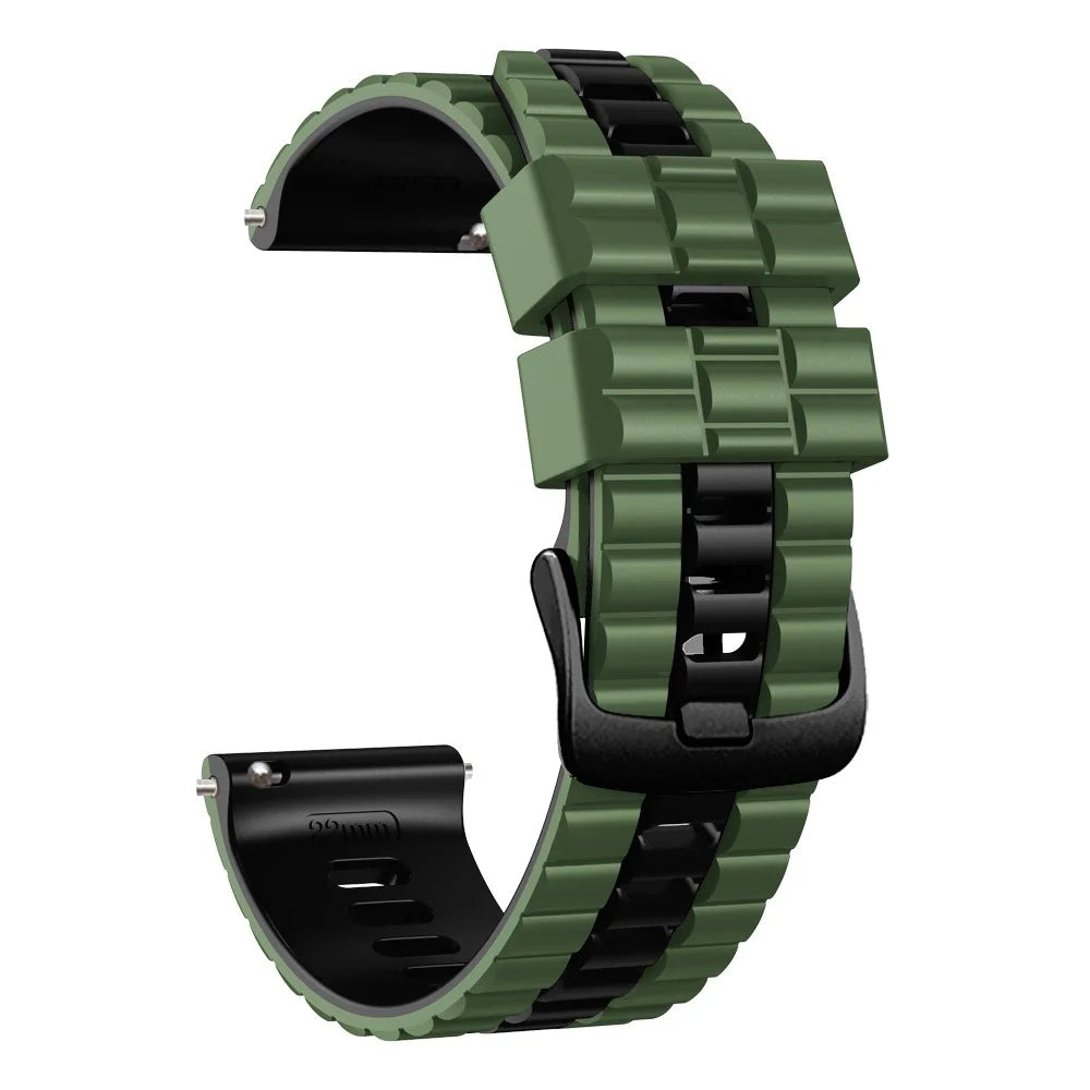 For Huawei Watch Buds / GT 3 SE / GT 3 Pro 46mm Dual Color Watch Band 22mm Wave Grain Silicone Wrist Strap - Army Green / Black - 2