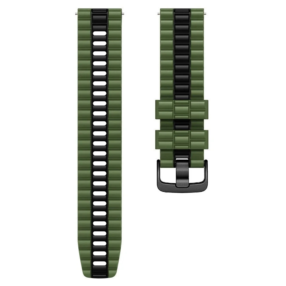 For Huawei Watch Buds / GT 3 SE / GT 3 Pro 46mm Dual Color Watch Band 22mm Wave Grain Silicone Wrist Strap - Army Green / Black - 3