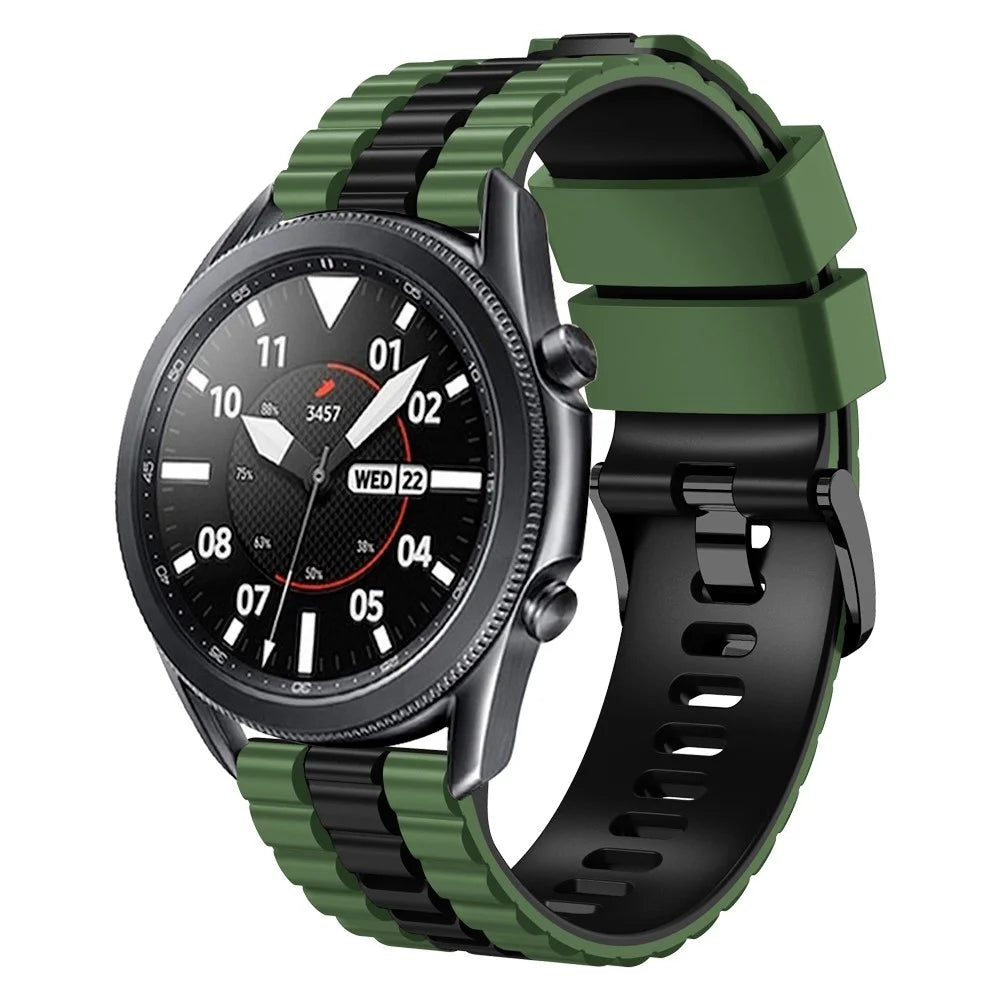 For Huawei Watch Buds / GT 3 SE / GT 3 Pro 46mm Dual Color Watch Band 22mm Wave Grain Silicone Wrist Strap - Army Green / Black - 4