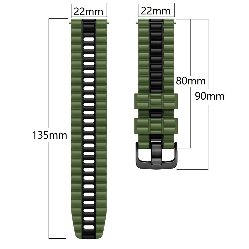 For Huawei Watch Buds / GT 3 SE / GT 3 Pro 46mm Dual Color Watch Band 22mm Wave Grain Silicone Wrist Strap - Army Green / Black - 5
