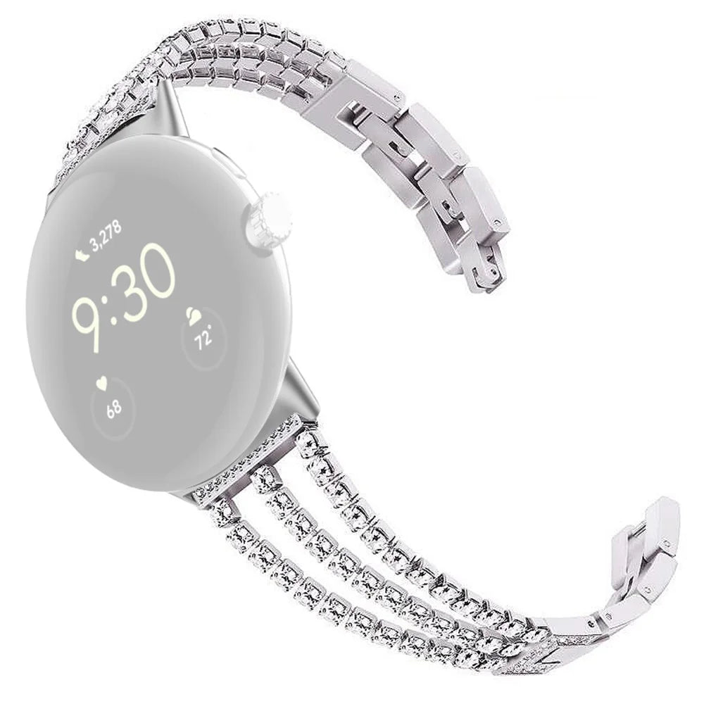 For Google Pixel Watch 4 41mm / Watch 3 41mm / Watch 2 / Watch Anti-Wear Metal Glittery Rhinestone Watch Strap - Silver - 1