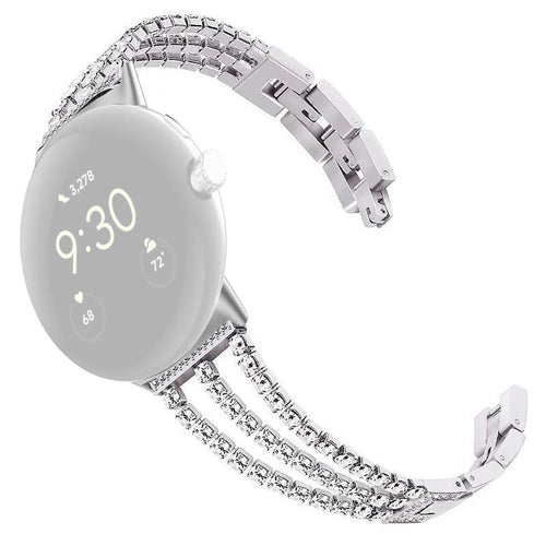 For Google Pixel Watch 4 41mm / Watch 3 41mm / Watch 2 / Watch Anti-Wear Metal Glittery Rhinestone Watch Strap - Silver - 1