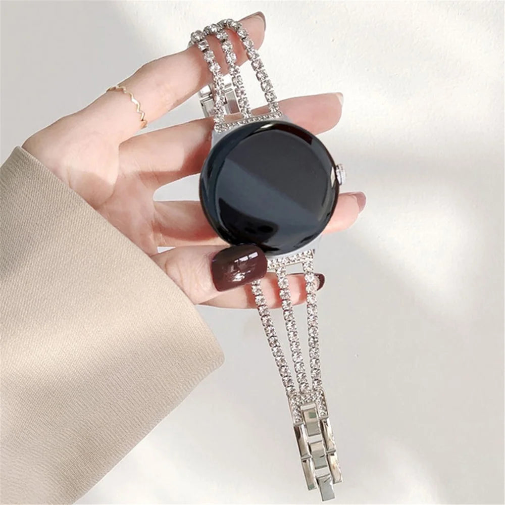 For Google Pixel Watch 4 41mm / Watch 3 41mm / Watch 2 / Watch Anti-Wear Metal Glittery Rhinestone Watch Strap - Silver - 5