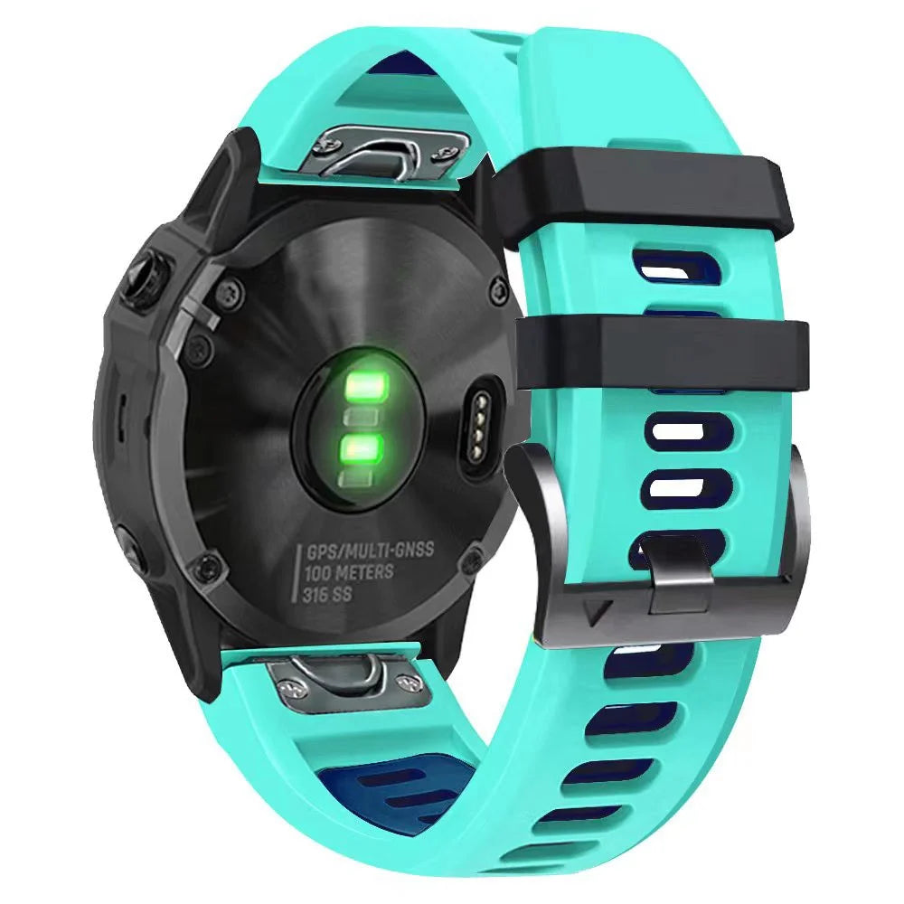For Garmin Tactix Delta / Enduro / Fenix 7X Silicone Watch Strap Dual Color Quick Release Watchband - Mint Green / Blue - 1