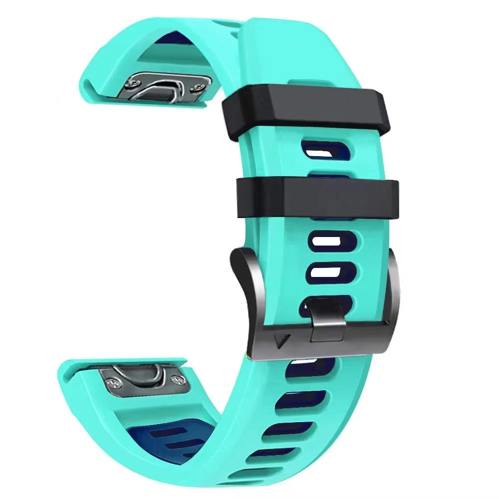 For Garmin Tactix Delta / Enduro / Fenix 7X Silicone Watch Strap Dual Color Quick Release Watchband - Mint Green / Blue - 2