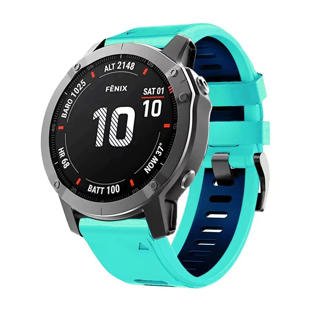 For Garmin Tactix Delta / Enduro / Fenix 7X Silicone Watch Strap Dual Color Quick Release Watchband - Mint Green / Blue - 4
