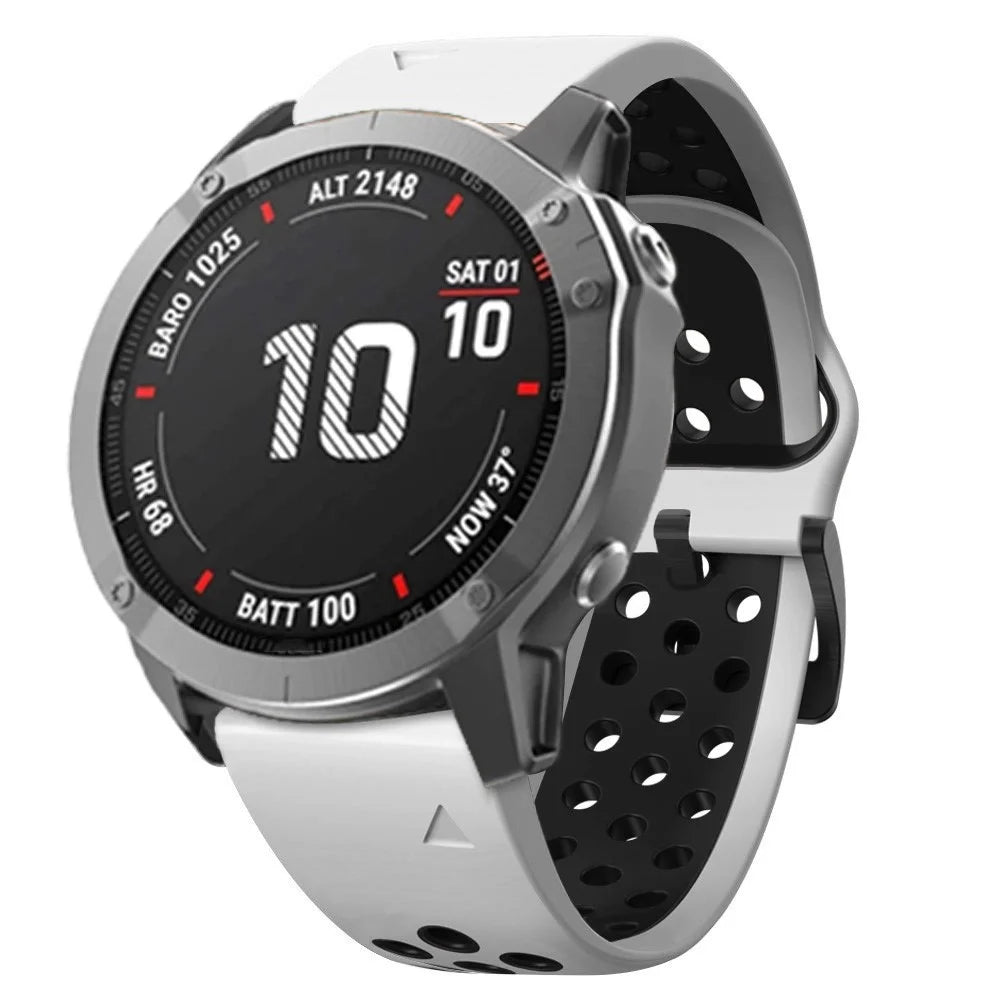 For Garmin Tactix Delta / Enduro / Fenix 7X Silicone Watch Band Dual Color Quick Release Wrist Strap - White / Black - 4