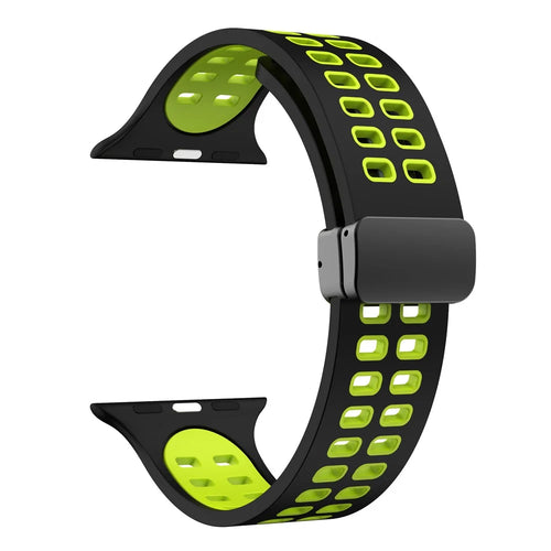 For Apple Watch Series 9 / 8 / 7 41mm / 6 / 5 / 4 / SE (2023) / SE (2022) / SE 40mm / 3 / 2 / 1 38mm Magnetic Band Dual Color Silicone Watch Strap - Black / Fluorescent Green - 1