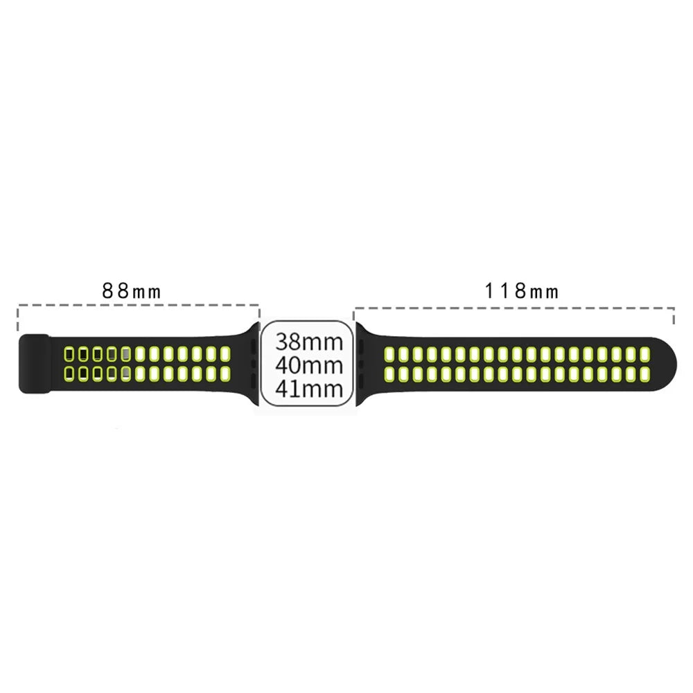 For Apple Watch Series 9 / 8 / 7 41mm / 6 / 5 / 4 / SE (2023) / SE (2022) / SE 40mm / 3 / 2 / 1 38mm Magnetic Band Dual Color Silicone Watch Strap - Black / Fluorescent Green - 7