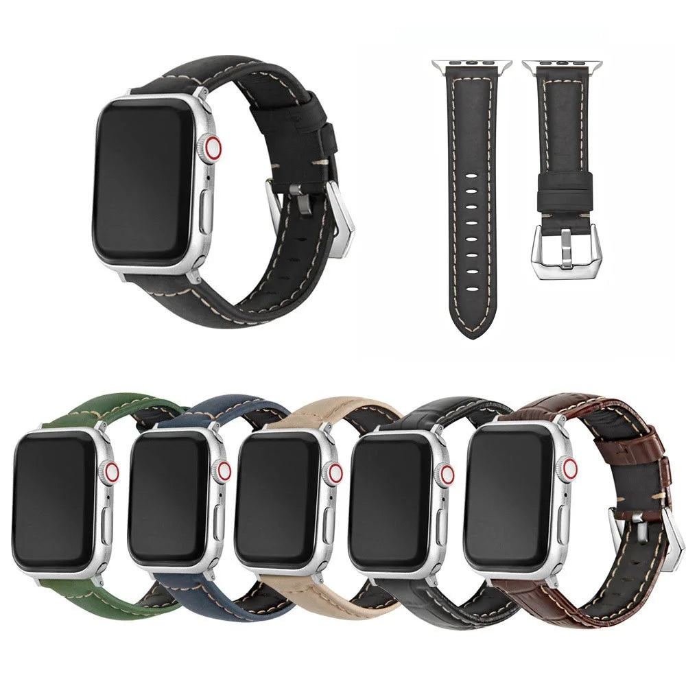 For Apple Watch Ultra 3 2 1 49mm / Series 11 10 46mm / 9 8 7 45mm / SE3 SE2 SE 6 5 4 44mm / 3 2 1 42mm Watch Band Genuine Leather Silver Buckle Strap - Crocodile Texture / Brown - 3