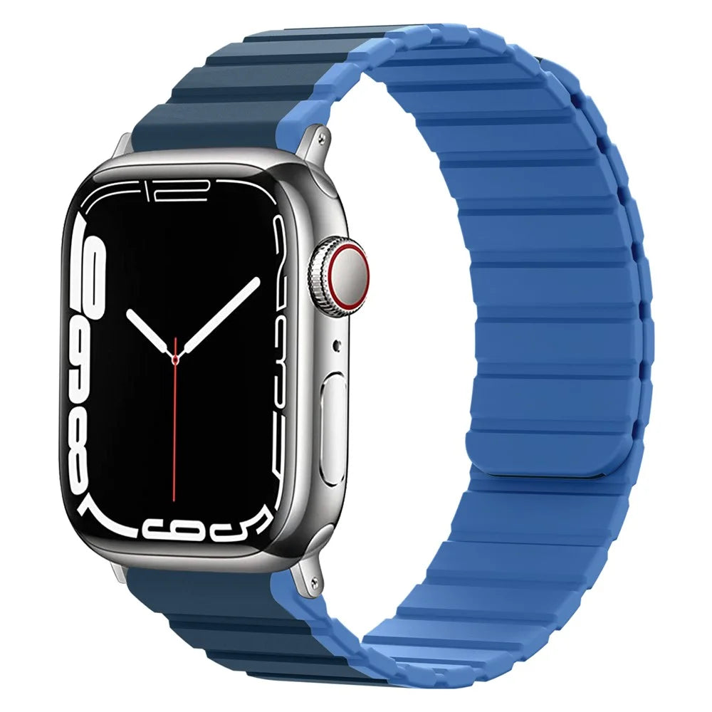 Magnetic Watch Band for Apple Watch Ultra 3 2 1 49mm / Series 11 10 46mm / 9 8 7 45mm / SE3 SE2 SE 6 5 4 44mm / 3 2 1 42mm Dual Color Silicone Watch Strap - Dark Blue / Baby Blue - 2