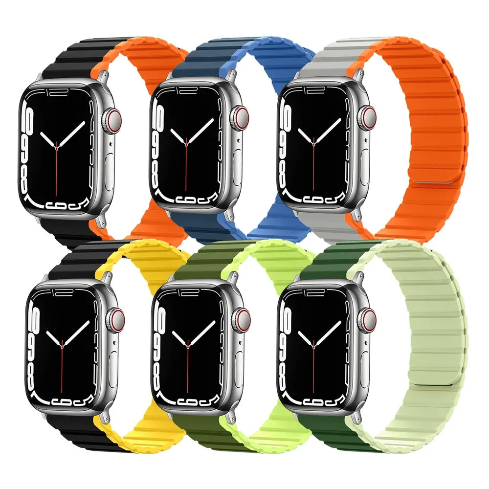 Silicone Watch Band for Apple Watch Series 11 10 42mm / 9 8 7 41mm / SE3 SE2 SE 6 5 4 40mm / 3 2 1 38mm Dual Color Adjustable Magnetic Strap - Dark Blue / Baby Blue - 6