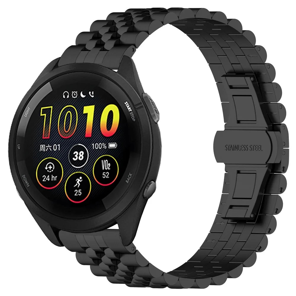For Huawei Watch GT 4 46mm / Watch 4 / Garmin Forerunner 570 47mm / Forerunner 265 Watchband 22mm Stainless Steel Watch Strap - Black - 4