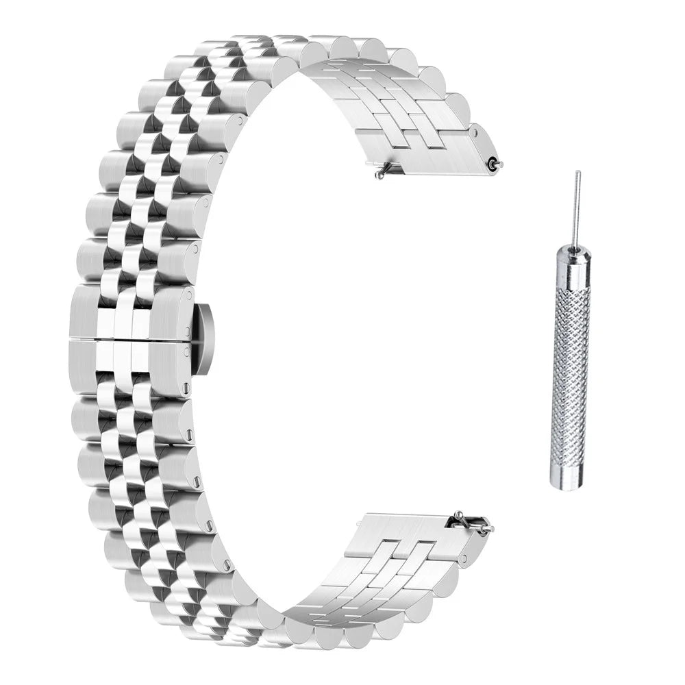 For Garmin Forerunner 265S / 255S / Vivoactive 4S Stainless Steel Watch Strap 18mm Watchband with Tool, Spring Bar - Silver - 1