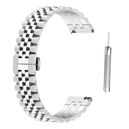 For Garmin Forerunner 265S / 255S / Vivoactive 4S Stainless Steel Watch Strap 18mm Watchband with Tool, Spring Bar - Silver - 1