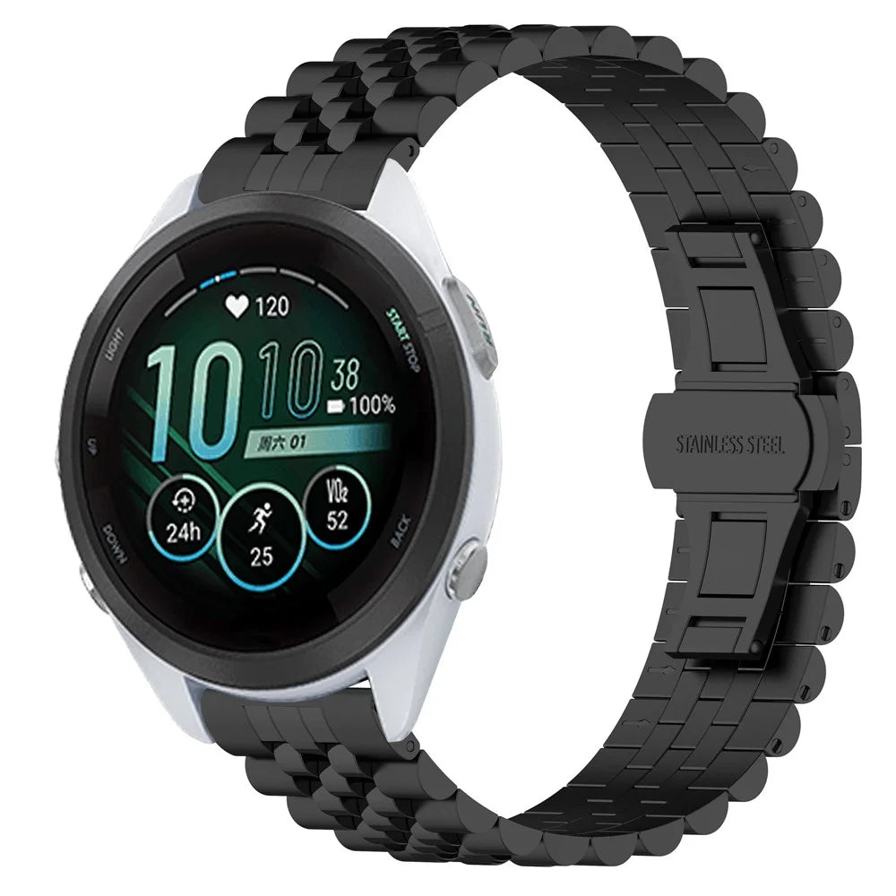 For Huawei Watch GT 4 41mm / Garmin Forerunner 265S / 255S / Vivoactive 4S Watch Strap with Tool, Spring Bar 18mm Stainless Steel Watch Band - Black - 4
