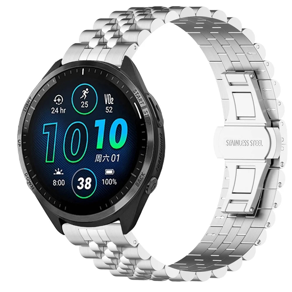 For Huawei Watch GT 4 46mm / Garmin Forerunner 955 / 965 / 945 / 265 Watch Strap with Tool, Spring Bar Stainless Steel 22mm Watch Band - Silver - 4
