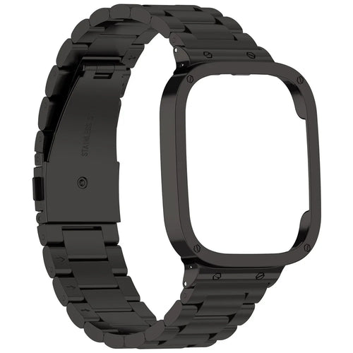 For Xiaomi Redmi Watch 3 / Mi Watch Lite 3 Stainless Steel Watchband 3 Beads Wrist Strap with Watch Case - Black - 1