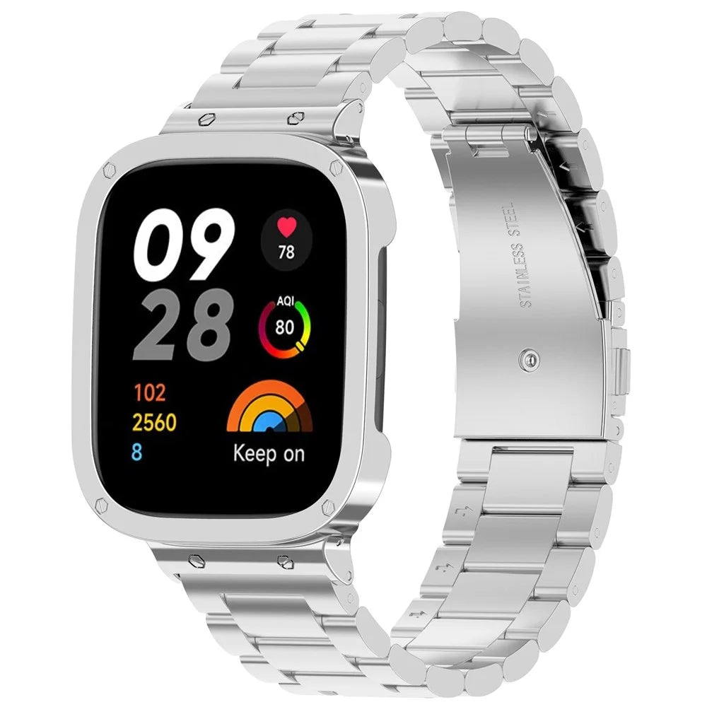 For Xiaomi Redmi Watch 3 / Mi Watch Lite 3 Watch Strap Stainless Steel 20mm Watch Band with Watch Case - Silver - 2