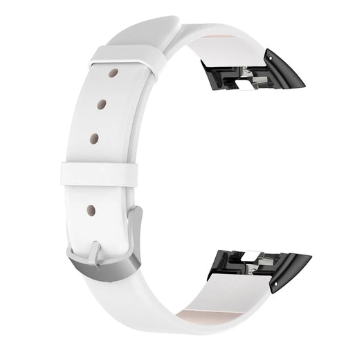 For Huawei Band 6 / 6 Pro / Honor Band 6 / 7 Leather Watch Band Adjustable Wrist Strap, Black Connector - White - 1