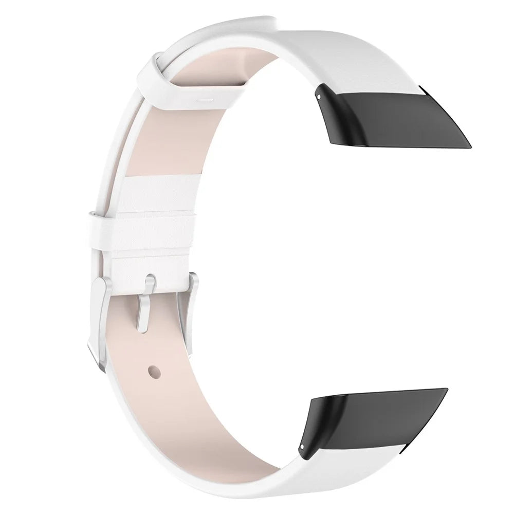 For Huawei Band 6 / 6 Pro / Honor Band 6 / 7 Leather Watch Band Adjustable Wrist Strap, Black Connector - White - 3
