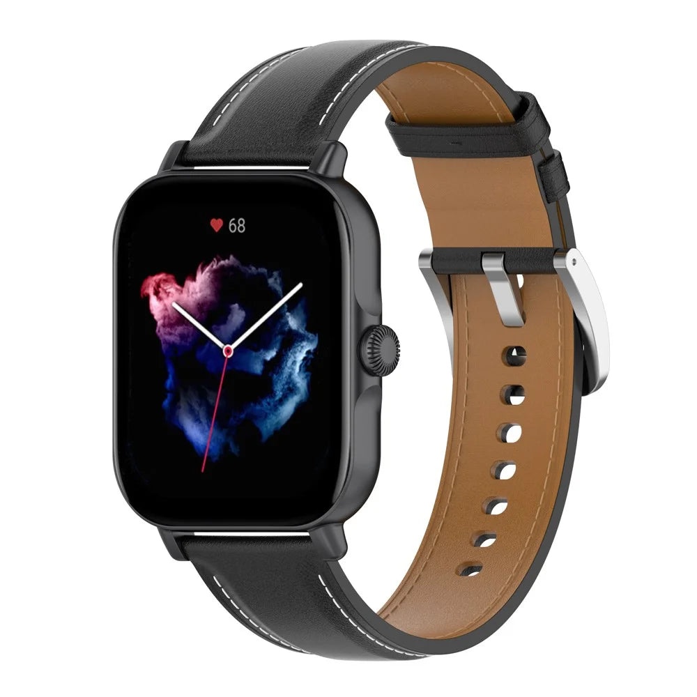 For Huami Amazfit GTS 4 Mini / Bip 3 Pro / Bip 3 / Samsung Galaxy Watch 5 / 4 Watch Band Top Layer Cowhide Leather 20mm Wrist Strap - Black - 3