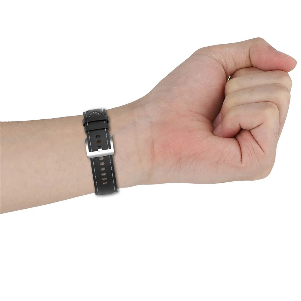 For Huami Amazfit GTS 4 Mini / Bip 3 Pro / Bip 3 / Samsung Galaxy Watch 5 / 4 Watch Band Top Layer Cowhide Leather 20mm Wrist Strap - Black - 5