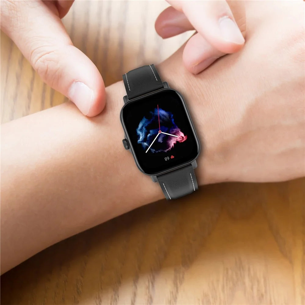 For Huami Amazfit GTS 4 Mini / Bip 3 Pro / Bip 3 / Samsung Galaxy Watch 5 / 4 Watch Band Top Layer Cowhide Leather 20mm Wrist Strap - Black - 6
