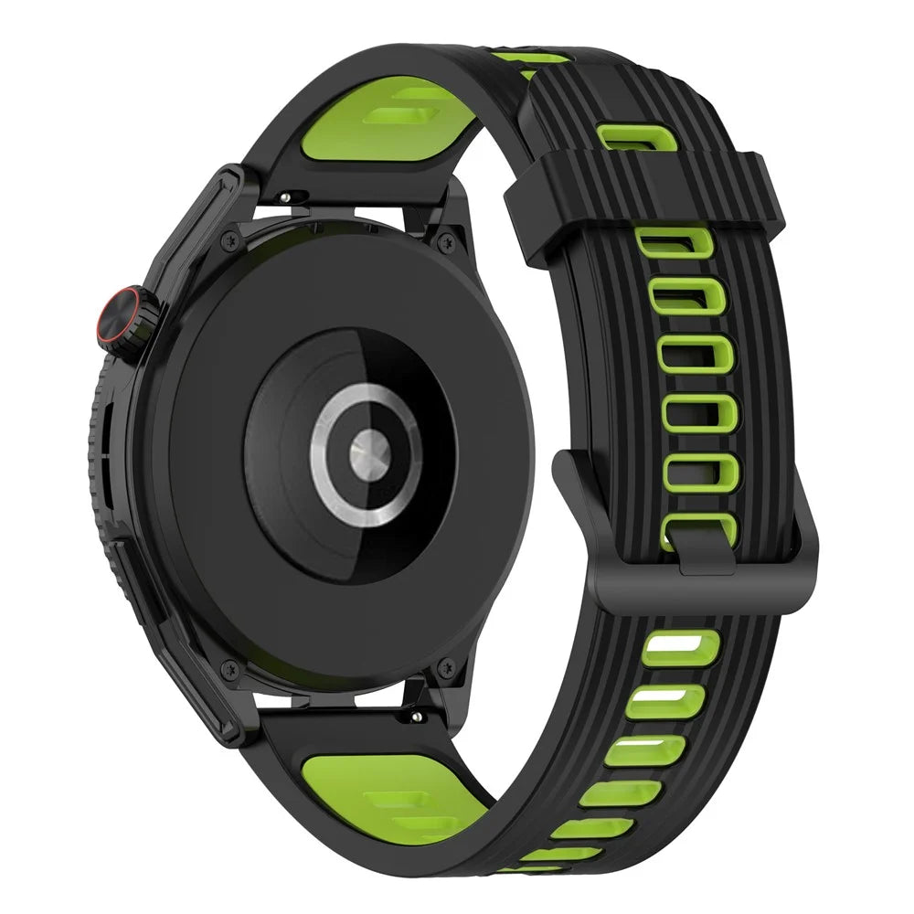 For Huawei Watch GT 3 SE / Samsung Galaxy Watch3 45mm Silicone Watch Band 22mm Dual Color Stripes Wrist Strap - Black / Lime - 1