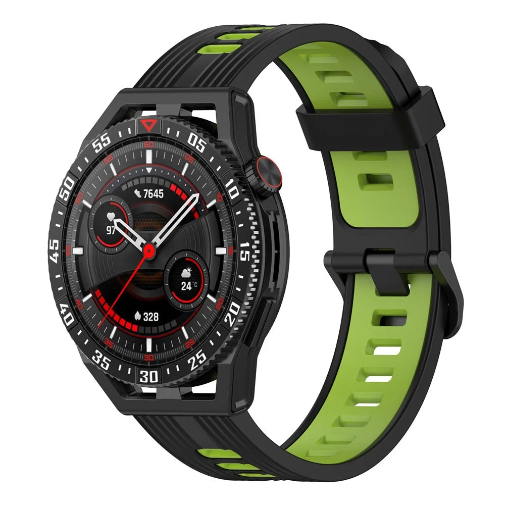 For Huawei Watch GT 3 SE / Samsung Galaxy Watch3 45mm Silicone Watch Band 22mm Dual Color Stripes Wrist Strap - Black / Lime - 5