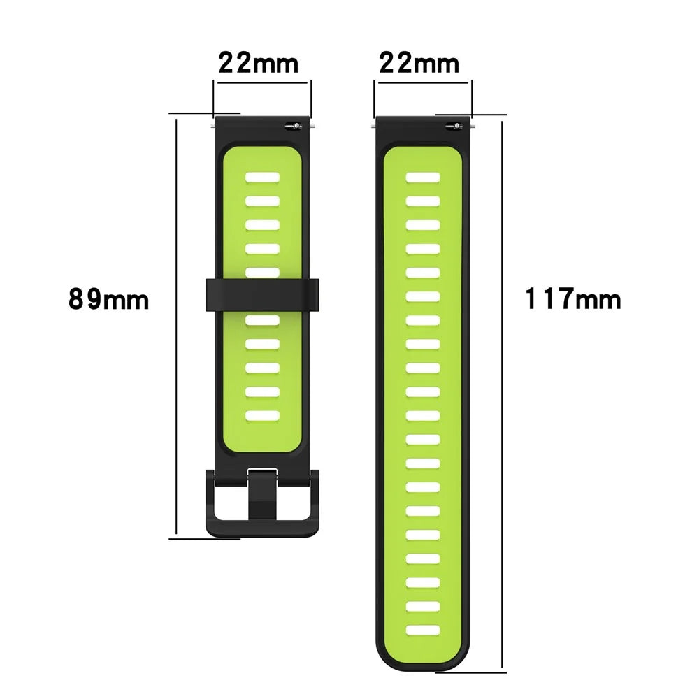 For Huawei Watch GT 3 SE / Samsung Galaxy Watch3 45mm Silicone Watch Band 22mm Dual Color Stripes Wrist Strap - Black / Lime - 7
