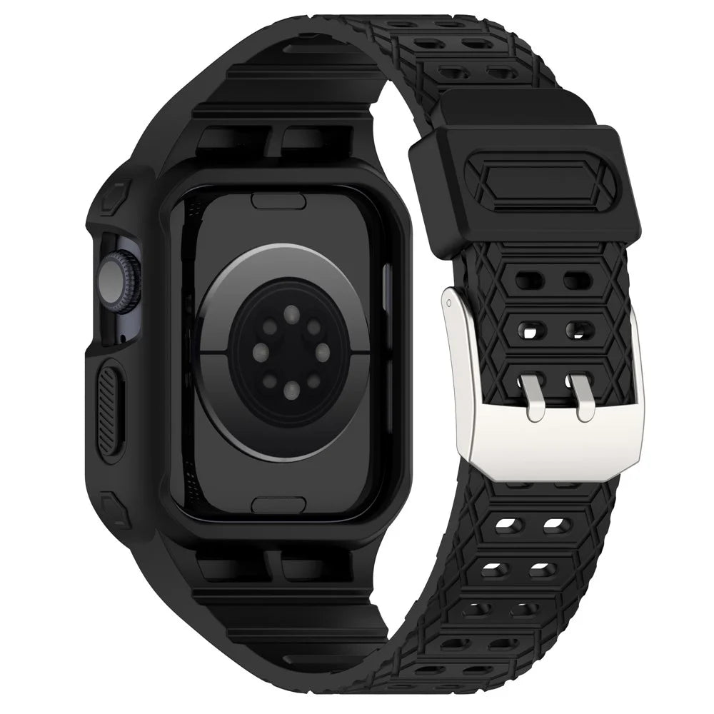 For Apple Watch Series 8 / 7 45mm / 6 / 5 / 4 / SE / SE (2022) 44mm / 3 / 2 / 1 42mm TPE Watchband Integral Watch Strap with Case - Black - 3