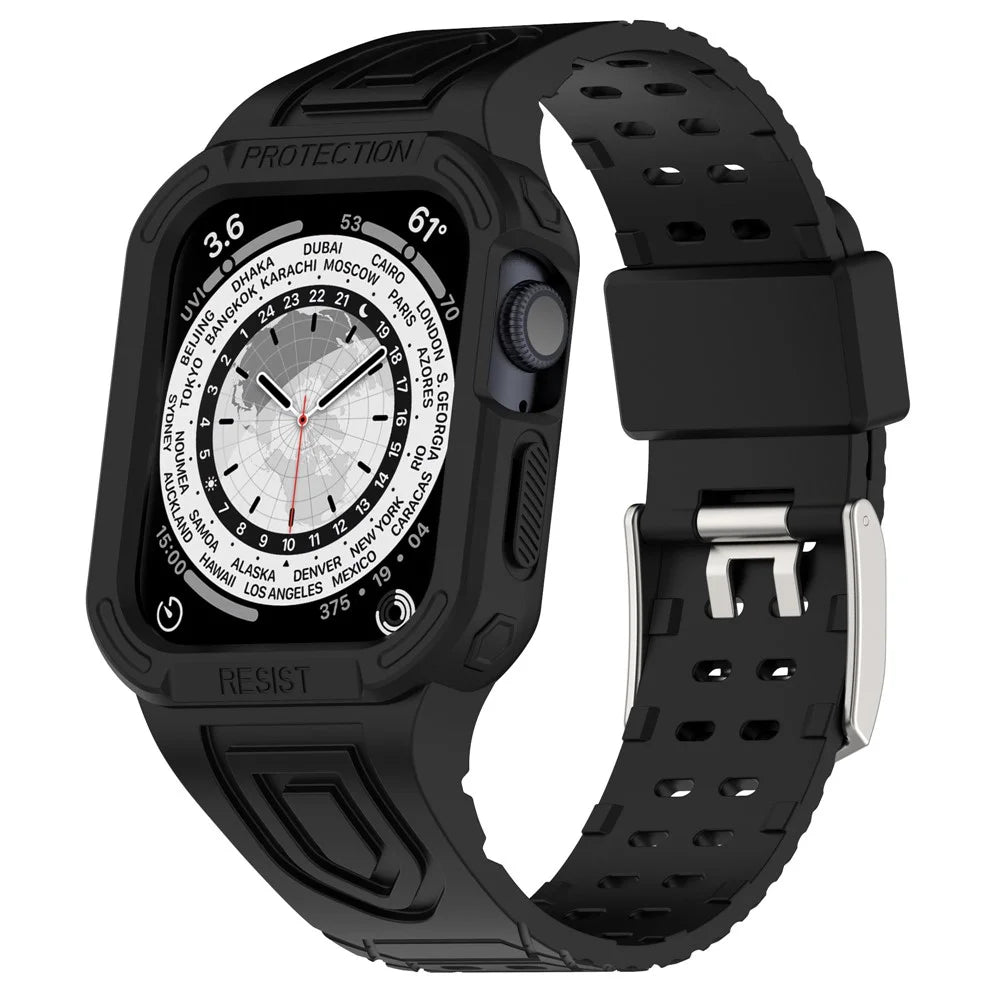 For Apple Watch Series 8 / 7 45mm / 6 / 5 / 4 / SE / SE (2022) 44mm / 3 / 2 / 1 42mm TPE Watchband Integral Watch Strap with Case - Black - 4