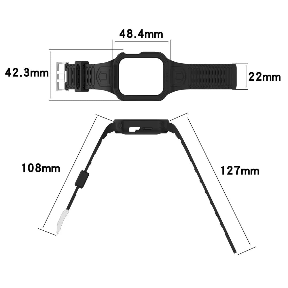 For Apple Watch Series 8 / 7 45mm / 6 / 5 / 4 / SE / SE (2022) 44mm / 3 / 2 / 1 42mm TPE Watchband Integral Watch Strap with Case - Black - 5