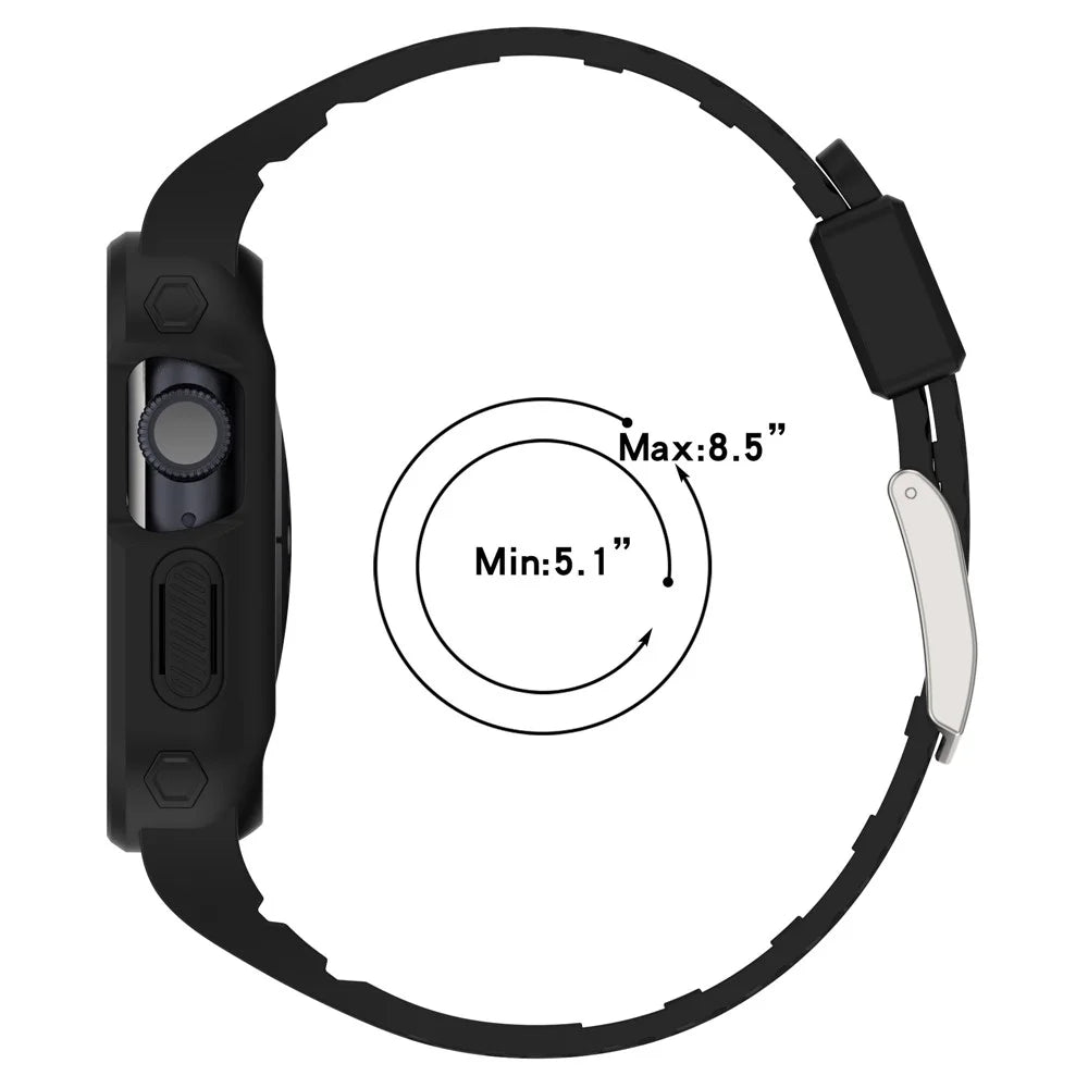 For Apple Watch Series 8 / 7 45mm / 6 / 5 / 4 / SE / SE (2022) 44mm / 3 / 2 / 1 42mm TPE Watchband Integral Watch Strap with Case - Black - 6