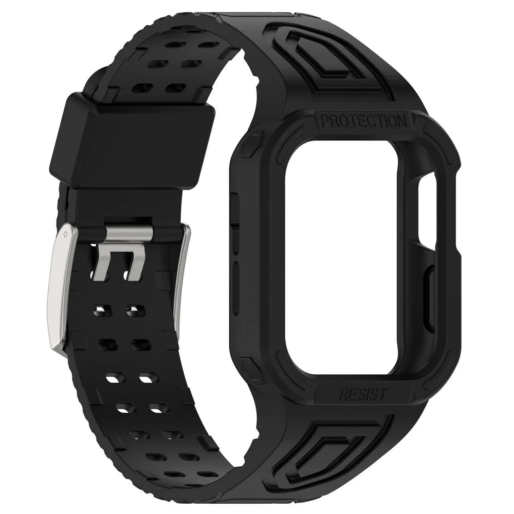 Watch Strap for Apple Watch Series 11 10 42mm / 9 8 7 41mm / SE3 SE2 SE 6 5 4 40mm / 3 2 1 38mm Integral Watch Band with Case, TPE Watch Strap - Black - 2