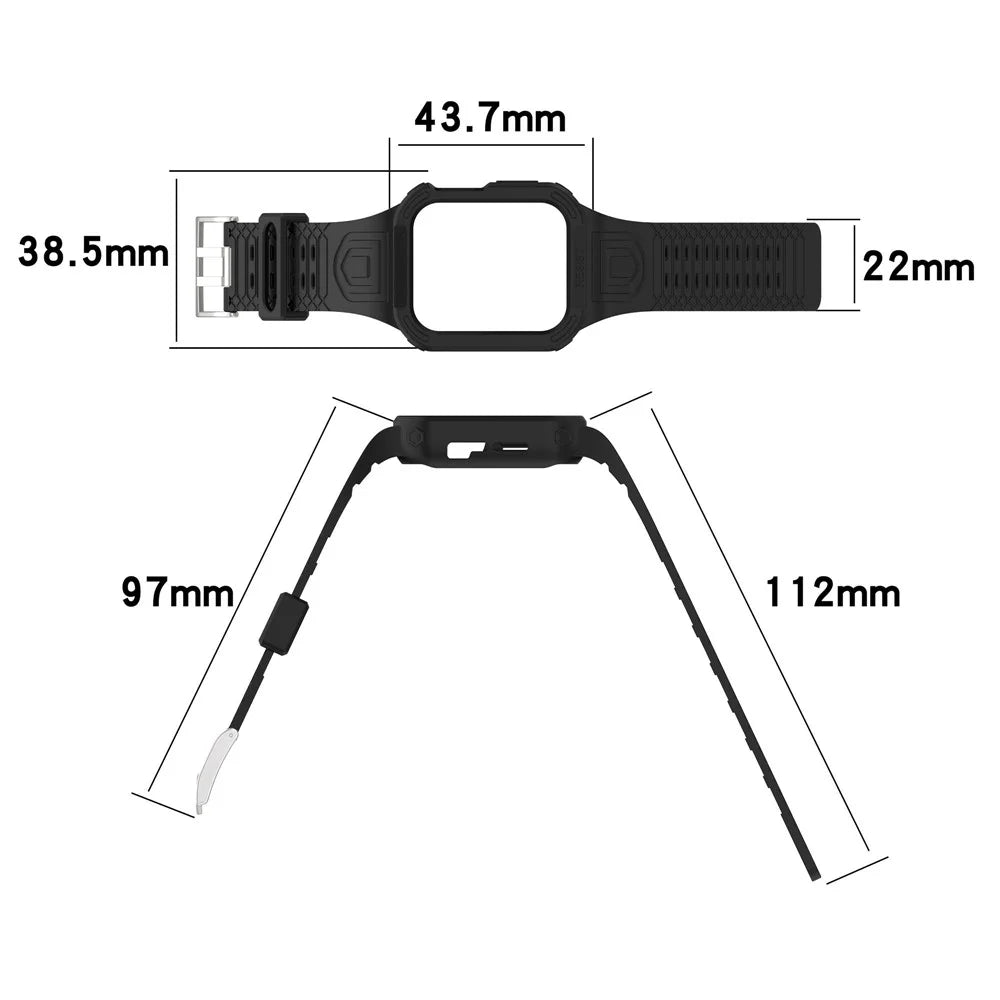 Watch Strap for Apple Watch Series 11 10 42mm / 9 8 7 41mm / SE3 SE2 SE 6 5 4 40mm / 3 2 1 38mm Integral Watch Band with Case, TPE Watch Strap - Black - 5