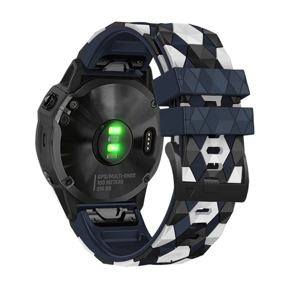 For Garmin Fenix 7X / Fenix 3 / Fenix 3 HR Silicone Watch Strap Football Pattern 26mm TPE Watch Band - Midnight Blue - 1