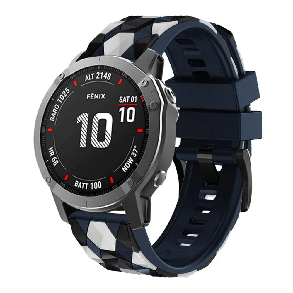 For Garmin Fenix 7X / Fenix 3 / Fenix 3 HR Silicone Watch Strap Football Pattern 26mm TPE Watch Band - Midnight Blue - 5
