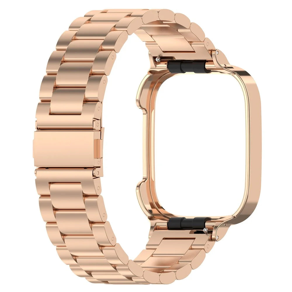 For Xiaomi Redmi Watch 3  /  Mi Watch Lite 3 Stainless Steel Watchband 20mm Wrist Strap with Watch Case - Rose Gold - 1
