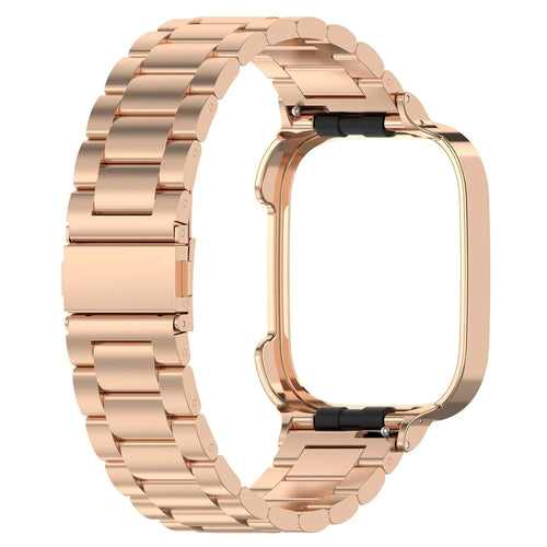 For Xiaomi Redmi Watch 3  /  Mi Watch Lite 3 Stainless Steel Watchband 20mm Wrist Strap with Watch Case - Rose Gold - 1