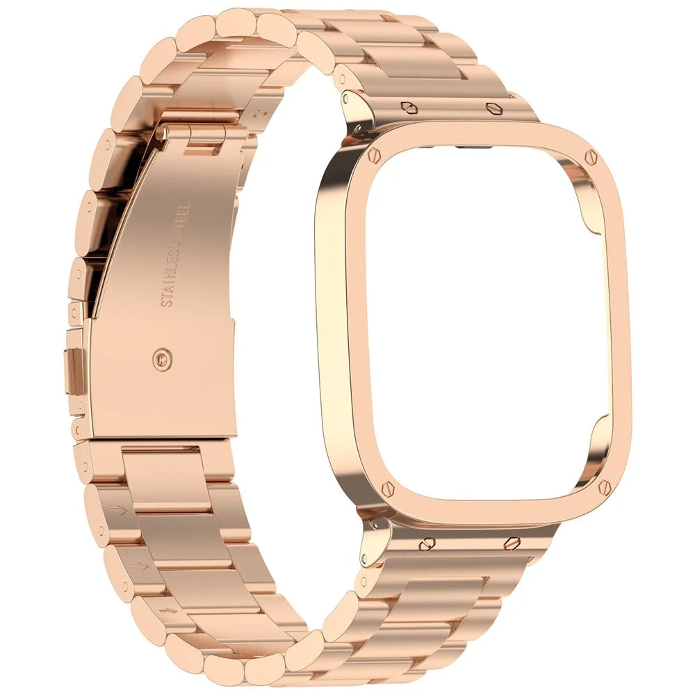 For Xiaomi Redmi Watch 3  /  Mi Watch Lite 3 Stainless Steel Watchband 20mm Wrist Strap with Watch Case - Rose Gold - 2
